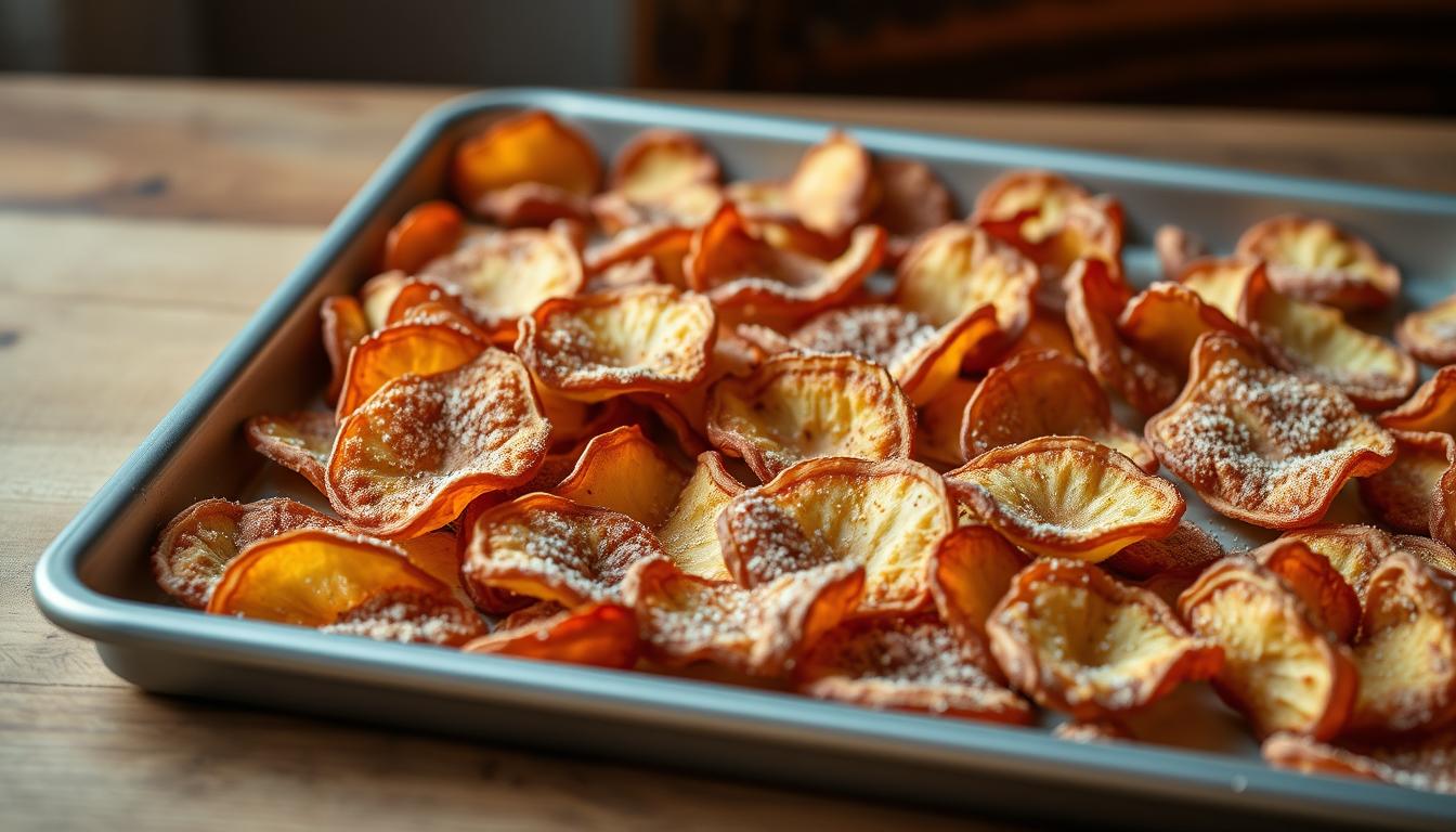 Chips de manzana en freidora de aire con azúcar y canela