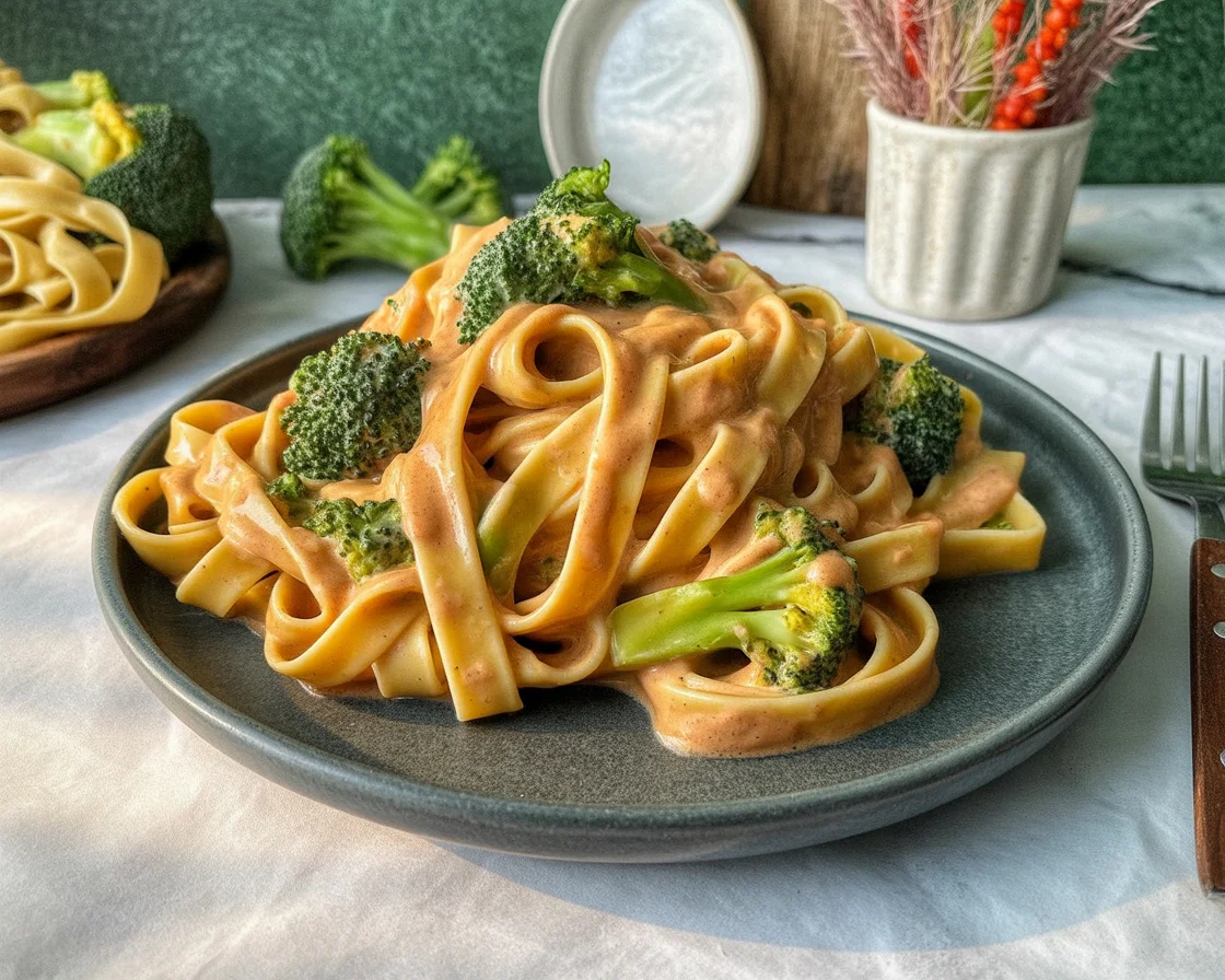 Fettuccini en crema chipotle con camarones y brócoli