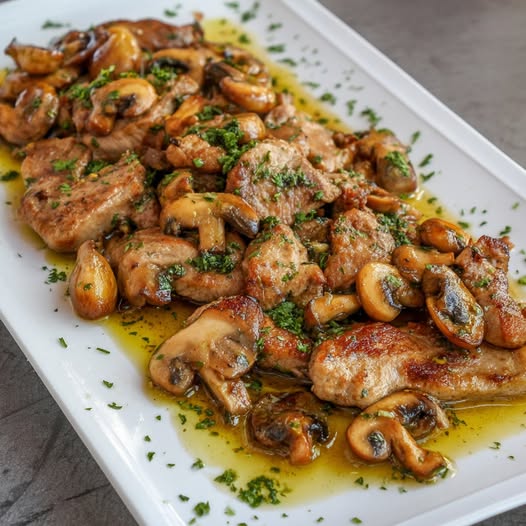 SOLOMILLO DE CERDO AL AJILLO CON CHAMPIÑONES