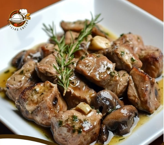 SOLOMILLO DE CERDO AL AJILLO CON CHAMPIÑONES