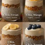 Receta de 4 Ideas Saludables de Pudín de Chía con Fresas, Mango, Cacao y Arándanos