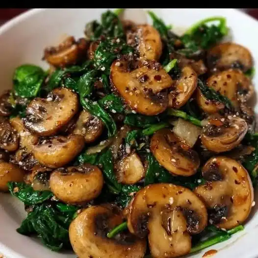 receta de Salteado de Champiñones y Espinacas