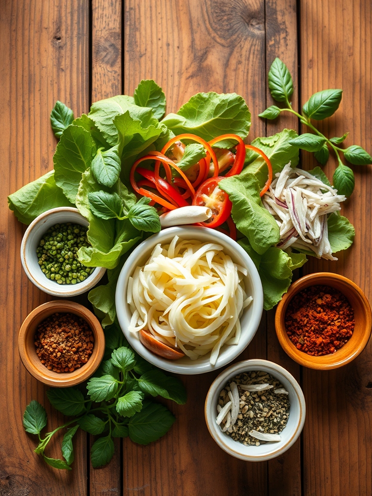lechuga romana fresca, pan en cubos, queso parmesano, limones, ajo, anchoas y aceite de oliva sobre una mesa de cocina
