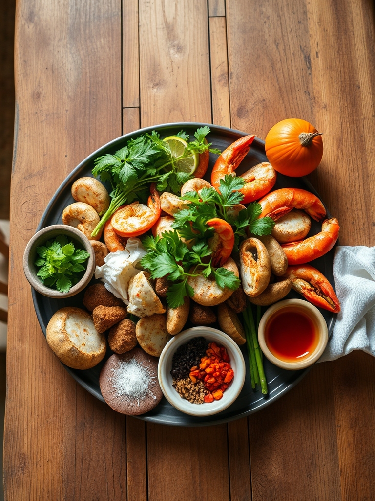 ingredientes frescos para paella valenciana con arroz bomba, pollo, conejo, judía verde, garrofón, tomate rallado, azafrán y romero sobre una mesa de cocina