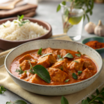 Receta de pollo tikka masala con curry en hoja